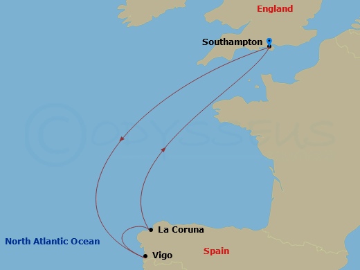 5-Night Spain Cruise From Southampton Route Map