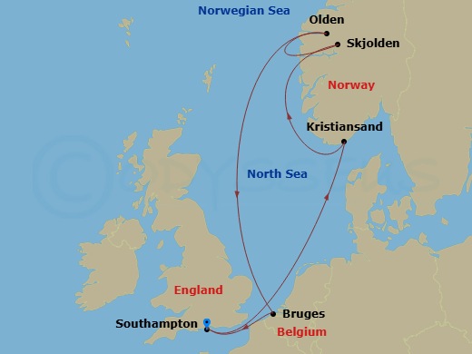 7 Night Norwegian Fjords Cruise Route Map