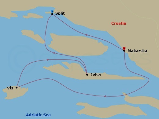 Split, Hvar And The Delights Of Dalmatia Yacht Cruise - Ms Mendula Route Map