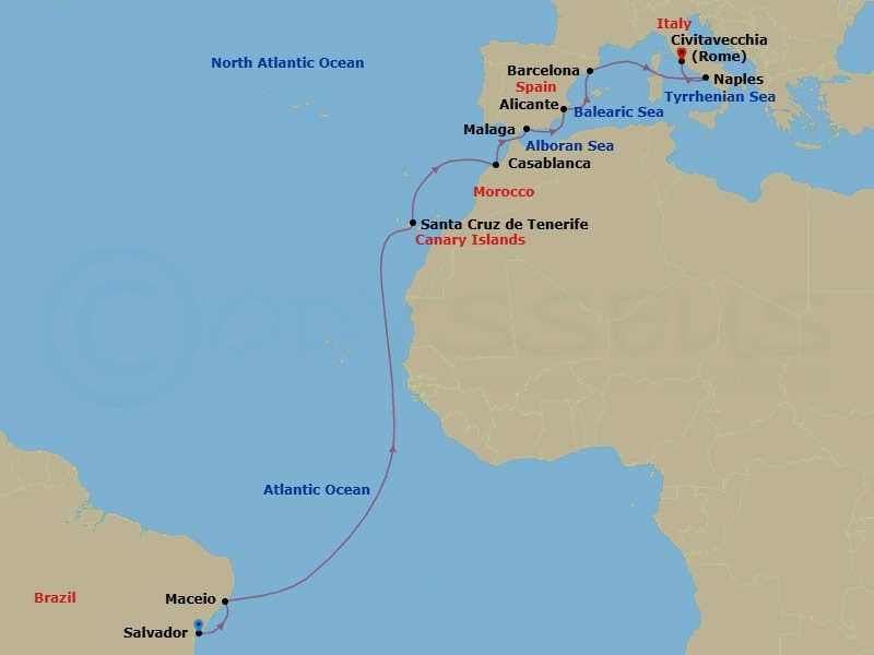 MSC Grand Voyages, 16 Nights Route Map