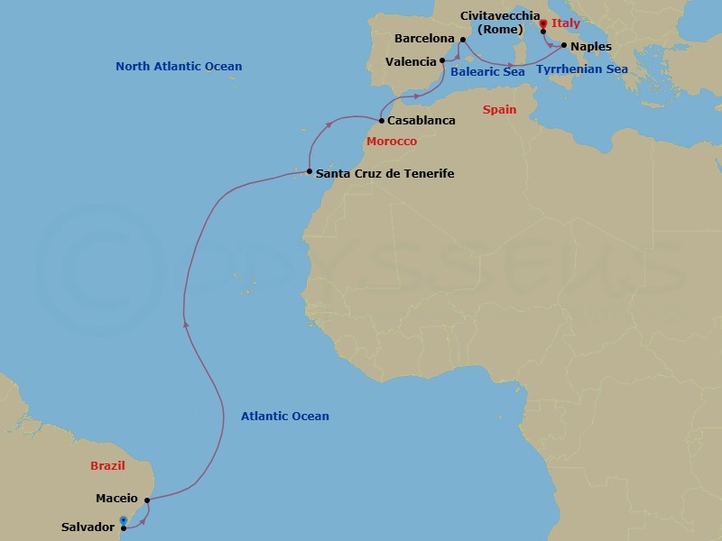 MSC Grand Voyages, 16 Nights Route Map