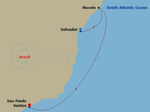 South America, 4 Nights Route Map