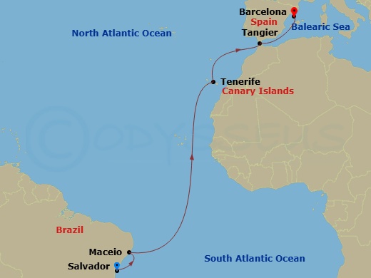 MSC Grand Voyages, 13 Nights Route Map