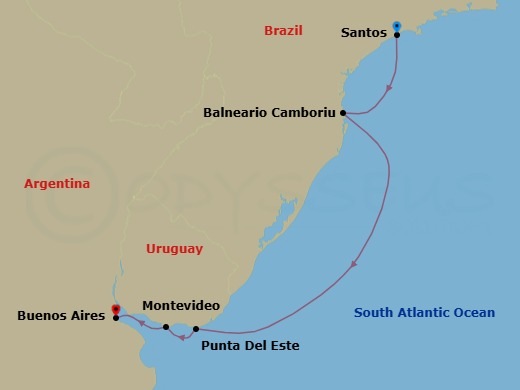 South America, 5 Nights Route Map
