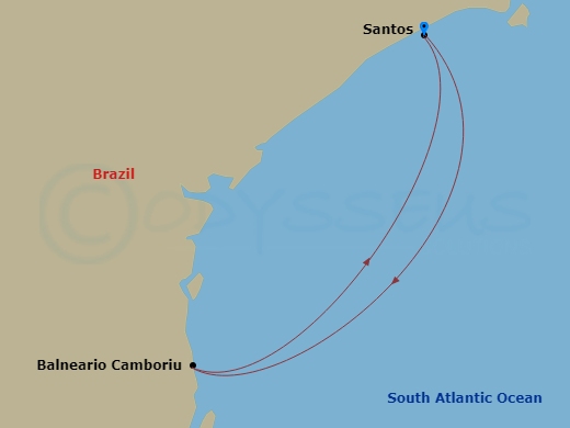 South America, 3 Nights Route Map