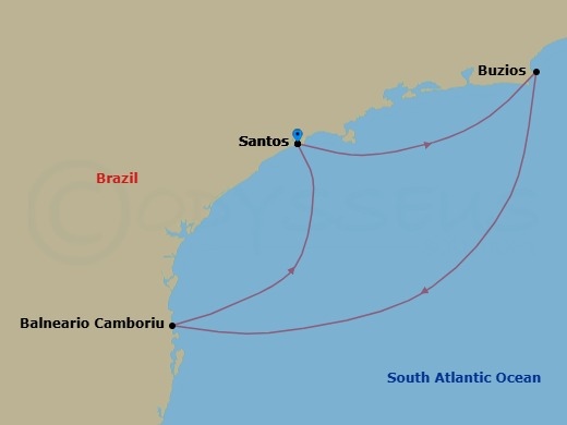 South America, 4 Nights Route Map