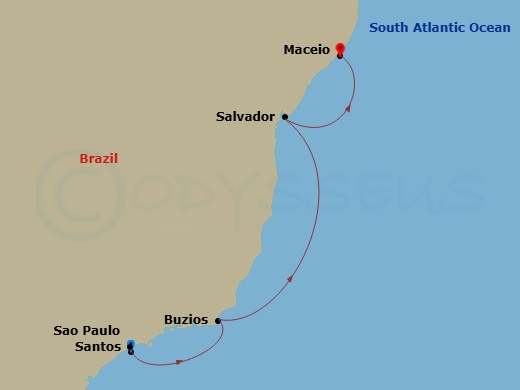 South America, 4 Nights Route Map