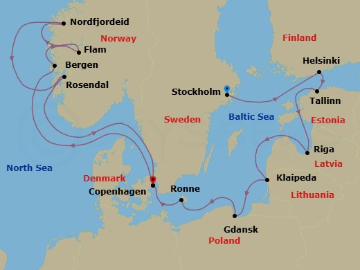 14 Night Northern Europe Voyage Route Map