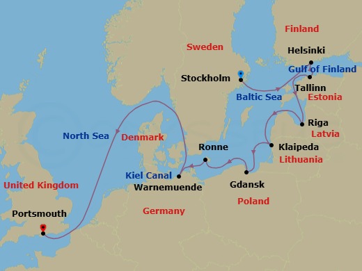 Northern Europe & Baltic Cruise: Stockholm, Tallinn & Riga Route Map
