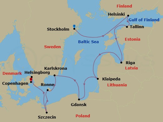 Northern Europe & Baltic Cruise: Stockholm, Tallin & Riga Route Map