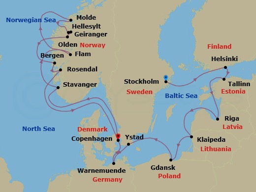 18 Night Northern Europe Voyage Route Map