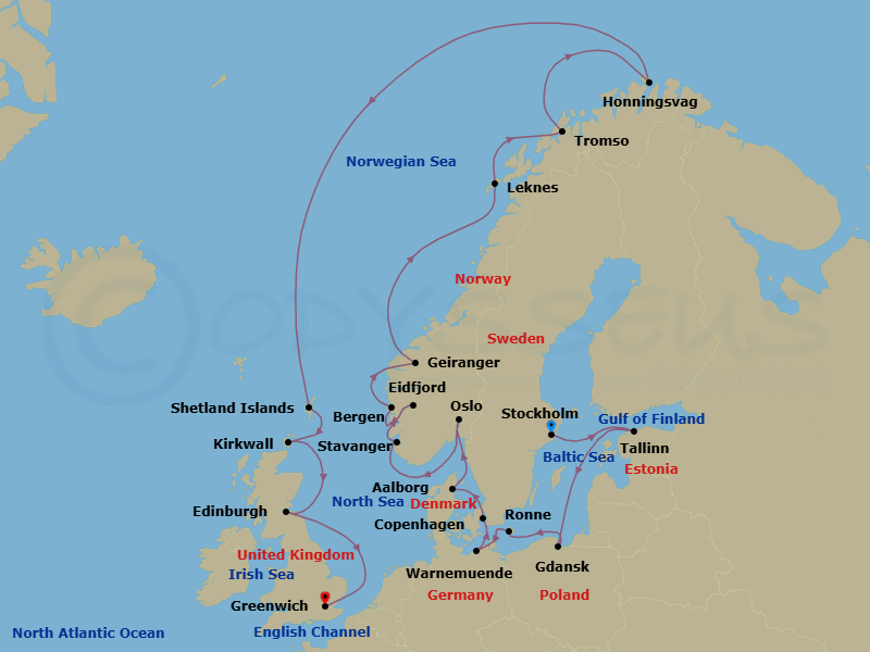 Baltic Jewels & The Midnight Sun Route Map