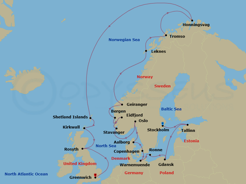 Baltic Jewels & The Midnight Sun Route Map