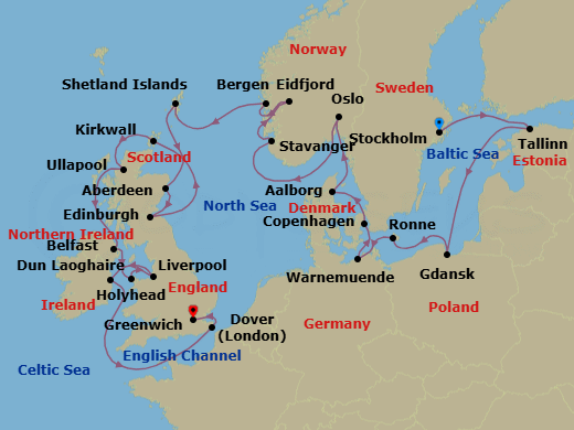 Scandinavia & The British Isles Route Map