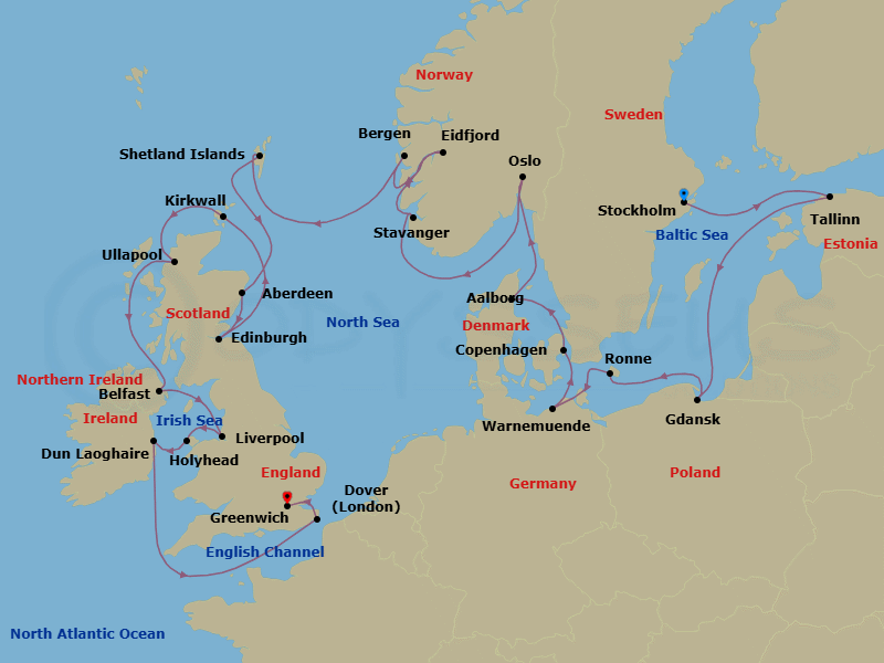 Scandinavia & The British Isles Route Map