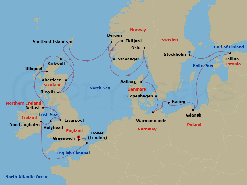 Scandinavia & The British Isles Route Map