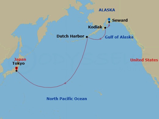 Alaska & Japan Cruise: Seward, Kodiak & Tokyo Route Map