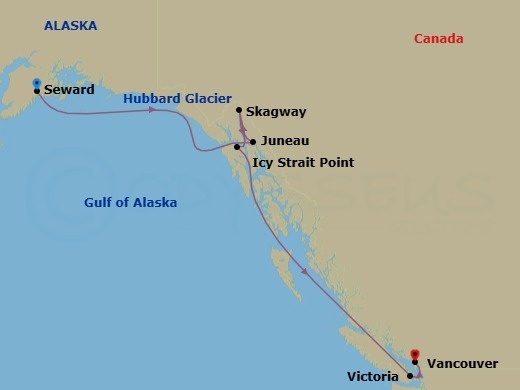 7 Nights Southbound Alaska & Hubbard Glacier Route Map