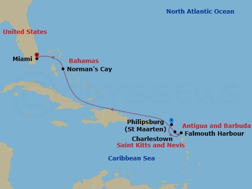 Grand Caribbean Featuring Nevis And Exuma Sound Route Map