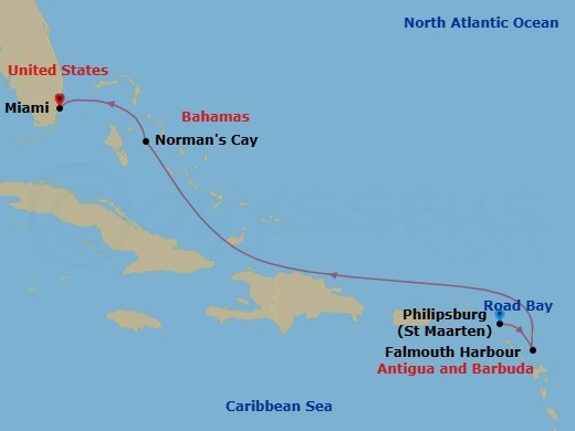 Grand Caribbean Featuring Anguilla And Antigua Route Map