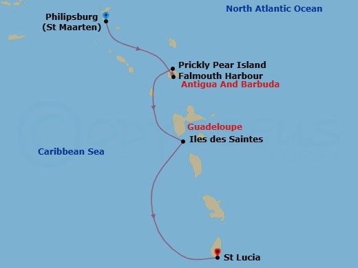 Lesser Antilles *Featuring* Antigua & Guadeloupe Route Map