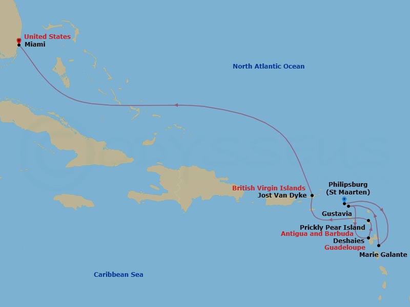 Sint Maarten To Miami: Leeward Isles & Island Harbours Route Map