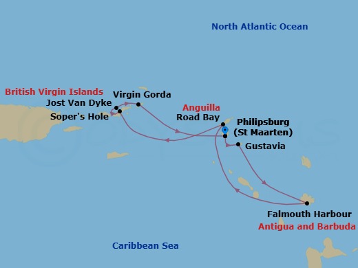 Beach Fun & Sun: A Remote Caribbean Getaway Route Map