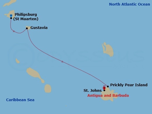 Lesser Antilles Ft. St Barths & Antigua Route Map