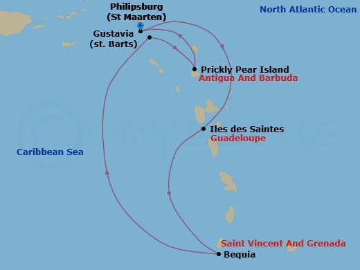 Lesser Antilles Featuring Îles Des Saintes & St. Barths Route Map