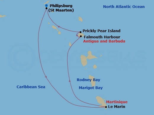 Lesser Antilles Featuring St Lucia & Martinique Route Map