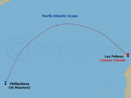Grand Atlantic Featuring Sint Maarten & Canarias Route Map