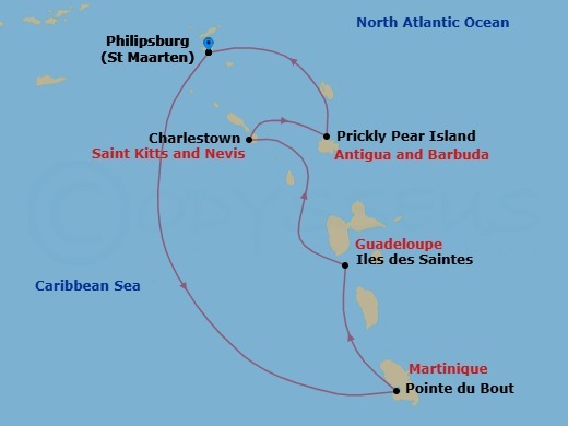 Lesser Antilles Featuring Guadeloupe & Anguilla Route Map
