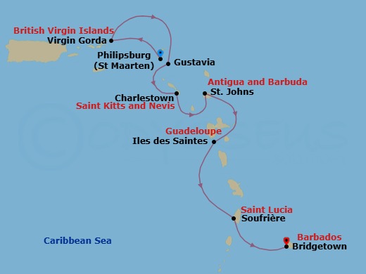 Eastern Caribbean With St. Barths Route Map
