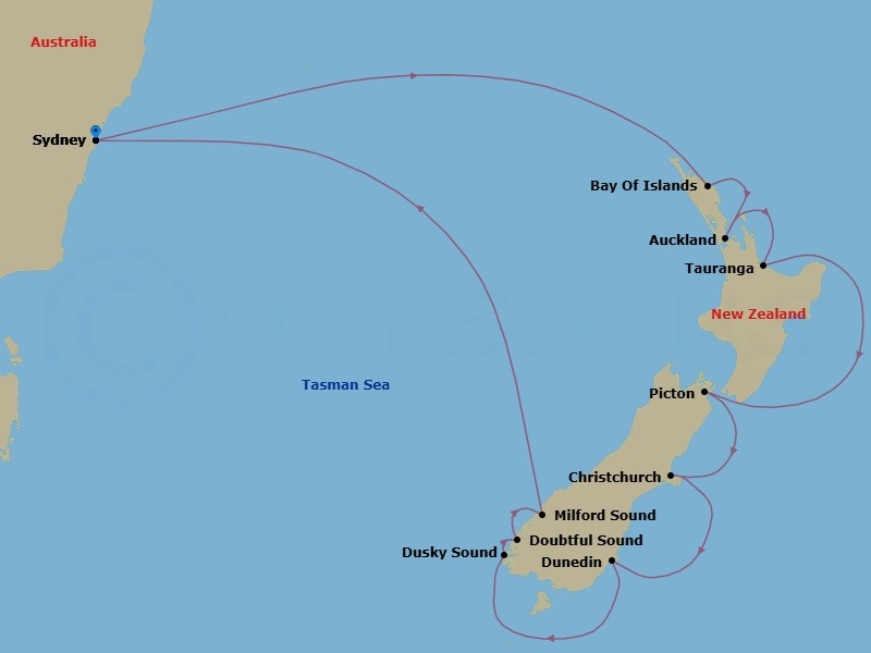14 Night New Zealand Holiday Route Map