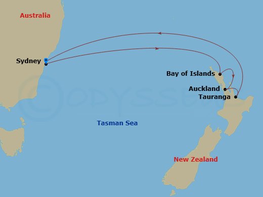 9 Night New Zealand Holiday Cruise Route Map