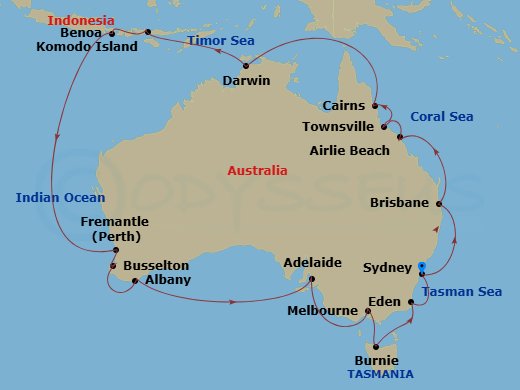 Grand Australia Circumnavigation Route Map