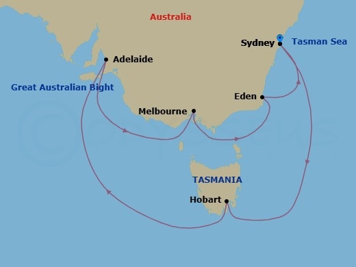 10 Night Australia Wine & Tasmania Route Map