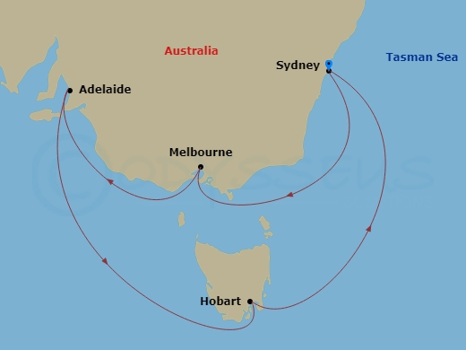 9 Night Australia Wine & Tasmania Route Map
