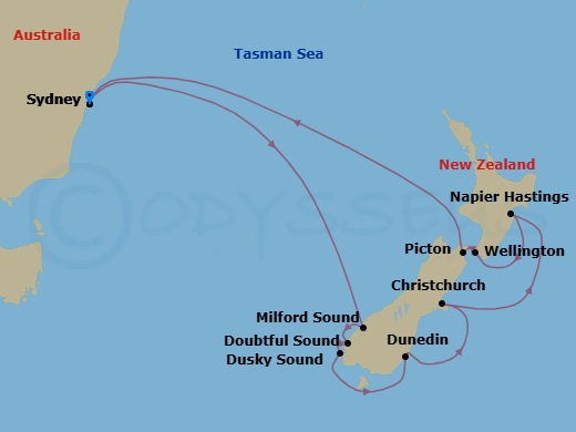 12 Night New Zealand Cruise Route Map