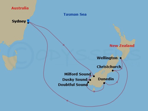 9 Night New Zealand Holiday Cruise Route Map