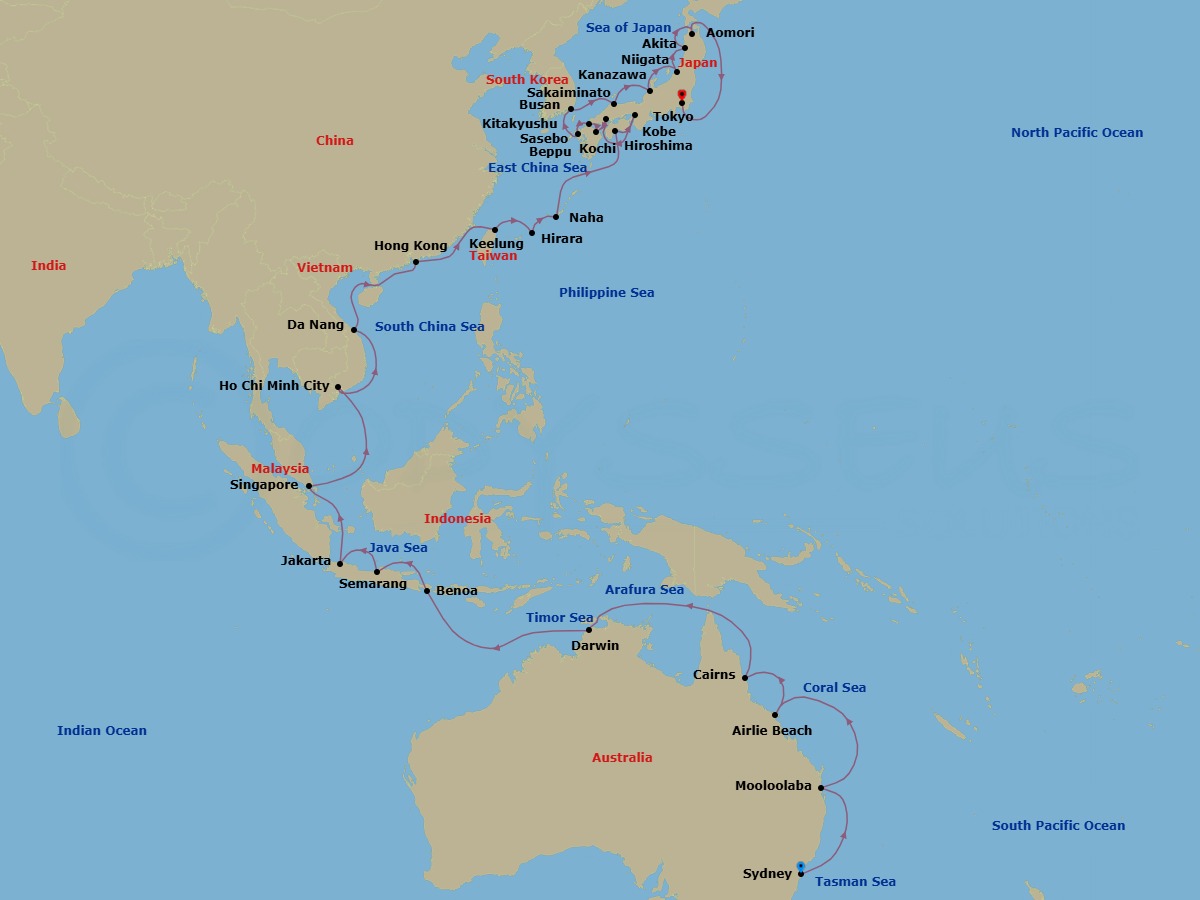 Australia To Japan Grand Voyage Route Map