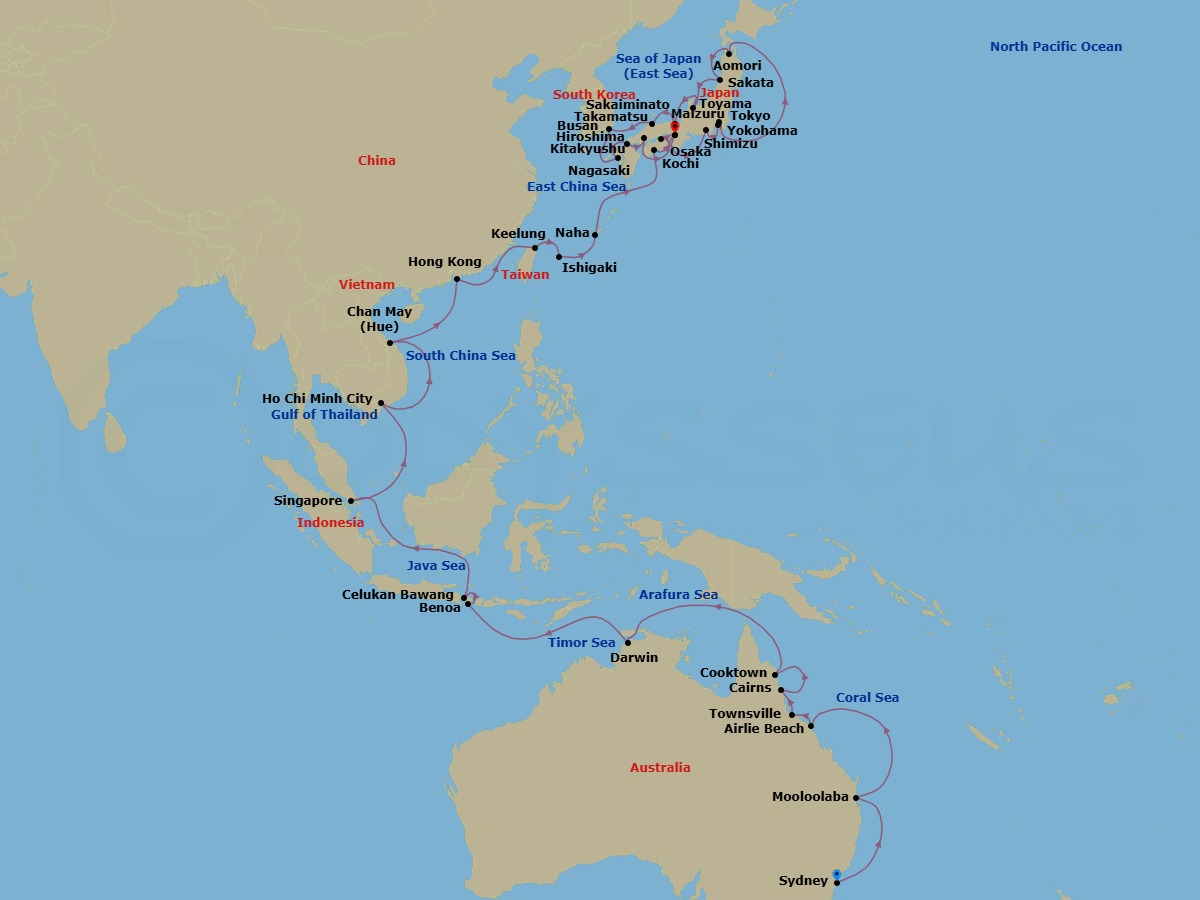 Sydney To Osaka Grand Voyage Route Map