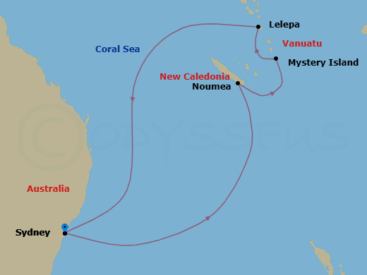 9 Nights Royal Beach Club Lelepa & South Pac Route Map