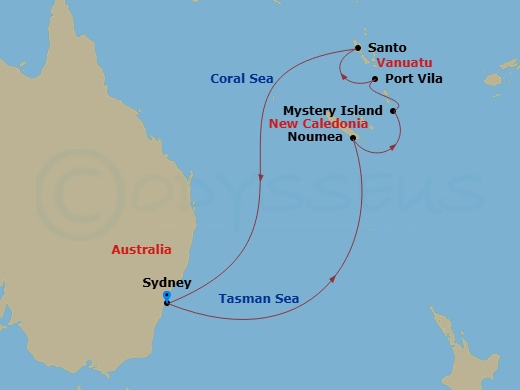 10-Day Vanuatu & New Caledonia Route Map