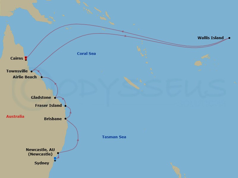 Eastern Australia Intensive Cruise: Sydney, Brisbane & Great Barrier Reef Route Map