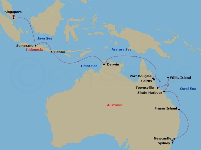 23 Night Asia and Asia Pacific Voyage Route Map