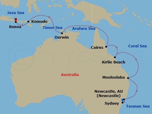 Australia Intensive Cruise: Sydney, Cairns & Darwin Route Map