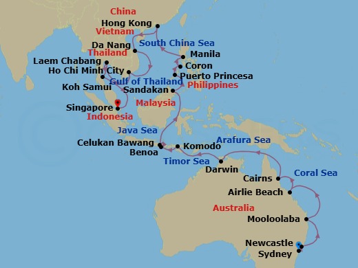 Sydney To Singapore Grand Voyage Route Map