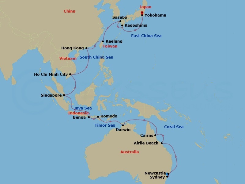 32 Night Cruise Voyage Route Map