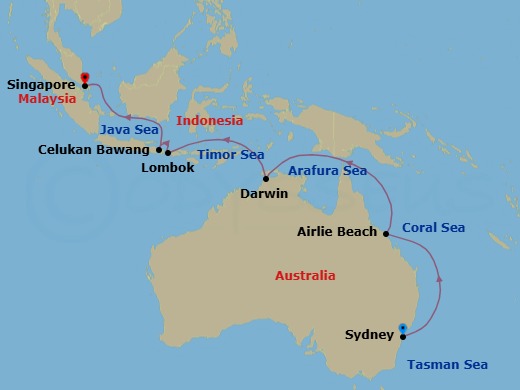 15Night Australia To Singapore Cruise Route Map